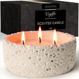 Viyffo 20oz Large Scented Candle - Lemongrass & Bergamot, 3 Wick Home Scented Candle, Non Toxic Soy for Women and Men, Ivory White Textured Ceramic Jar, Luxury Fragrance, Elegant Home Décor & Gift