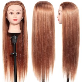Mannequin Head with Hair, Training Heads Hairdressing, Styling Training Manikin Dolls Head with Table Clamp Holder for Hair Training, ET-30