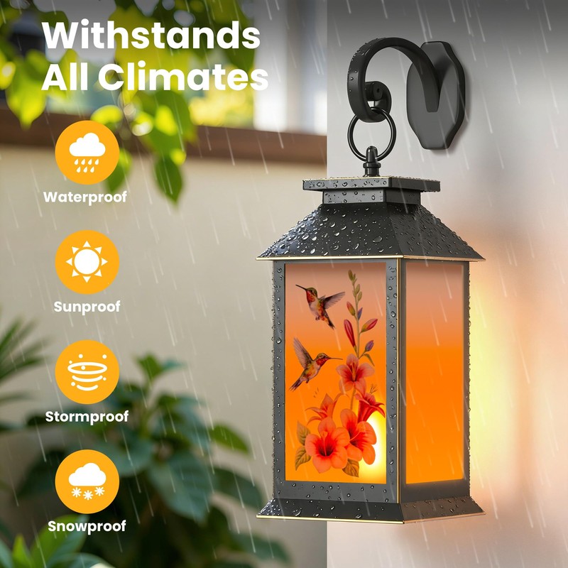 AYTPU 2 Pack Solar Flame Lanterns Outdoor IP65 Waterproof, 13.25