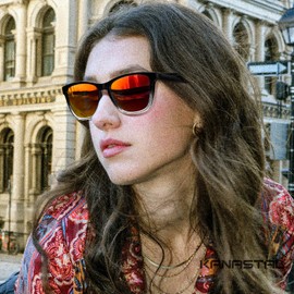KANASTAL Polarised Sunglasses Men Women Classic Retro Rectangle Sunglasses UV400 Protection for Travel Hiking and Everyday Use Black Frame Mirrored Red Lenses