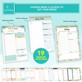 Decorably Daily Planner Pad Detailed - 52 Sheets Daily To Do List Notepad, 6.5x10in Spring-Bound Undated Todo List Notepad, Daily Schedule Notepad, Hourly To Do List Pad, To Do Pad