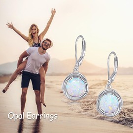 POPLYKE Freshwater Pearl Dangle Earrings for Women Sterling Silver Leverback Earrings for Women Pearl Jewellery Gifts for Her, Sterling Silver, Opal