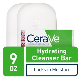 CeraVe Hydrating Cleanser Bar, Soap-Free Body and Facial Cleanser with 5% Moisturizing Cream, Fragrance-Free, 2-Pack, 4.5 Ounce Each