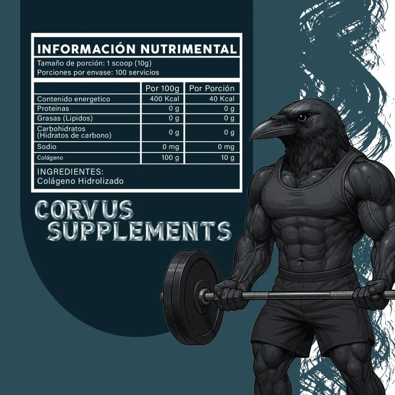 Colágeno Hidrolizado Suplemento Corvus 1kg 100 Servicios