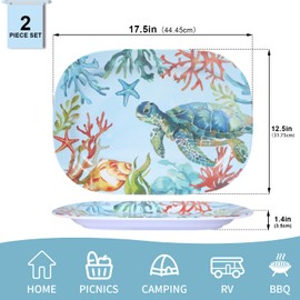 GOFUNFUN 2 Pack Extra Large 17.5 Inch Turtle Serving Trays – Reusable Melamine Platters for Parties, Snacks, Fruit & Cookies, Food Serving Dishes for Entertaining, Pantry & Kitchen Use Turtle