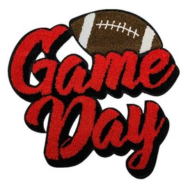 Rugby Game Day Chenille Towel Embroidery Patches Iron on Embroidered Applique DIY Clothing Backpacks Jacket Bag Sport Fans Decoration (red)