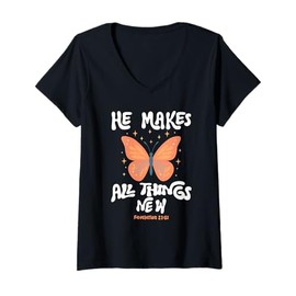 Womens He Makes All Things New Revelation 21:5 V-Neck T-Shirt