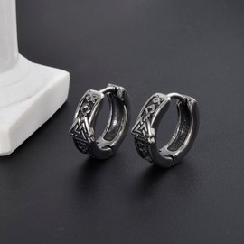 Lantine Hoop Earrings for Women Men Celtic Knot Vintage Gothic Punk Rock Hoop Earrings Men Black Viking Stainless Steel Huggie Jewellery Gifts, Stainless Steel, No Gemstone