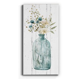Renditions Gallery Canvas Flowers Wall Art Home Paintings & Prints Elegant Floral Vase Modern Romantic Botanical Bouquet Artwork Decorations for Office Bedroom Kitchen - 12"x24" LT43