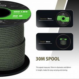 Abma Cord Paracord 2mm 30m 100% Nylon Rope 1 Strand Type I Parachute Cord - Max. 45kg (100lbs) - Army Green