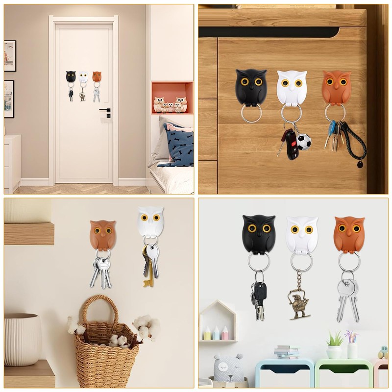 Exbrith Pack of 3 Key Hooks Owl, Owl Magnetic Key