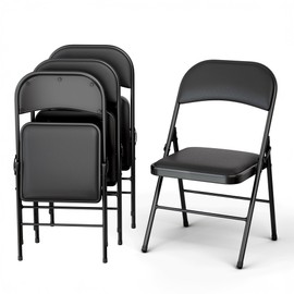 Our Modern Space 4 Pack Leather Chair | Foldable & Stackable | 350 lbs Capacity Steel Frame Seats for Indoor or Outdoor | Commercial Use Events Wedding Party Events Bulk Picnic Kitchen Dining - Black
