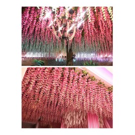 Tifuly 12 Pcs Artificial Wisteria Vines, 3.6 FT Fake Wisterias with 3 Branches, Long Wall Garland Silk Hanging Flower for Home Party Wedding Ceiling Decoration(12Pcs,Pink)