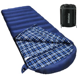 POEPORE 0 Degree Sleeping Bag 100% Cotton Flannel XXL Cold Weather Winter Oversized Sleeping Bag for Adults Camping Zero Degree Big and Tall with Compression Sack