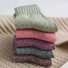 Double Couple 5 Pairs Women Winter Warm Knit Wool Vintage Casual Cozy Crew Socks Comfy Boot Socks Assorted Color (Multicolor-Light)