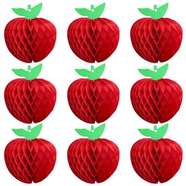 Gyufise 10 Pack Red Apple Shaped Paper Honeycomb Centerpiece Decorations Apple Hanging Decoration for School Classroom Back to School Decoration Supplies