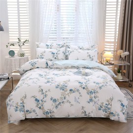 URBONUR Full Size Duvet Cover Sets Light Blue Garden Floral Bedding Comforter Cover Set, Ultra-Soft & Breathable Duvet Sets for All Season, Button Closure & Corner Ties