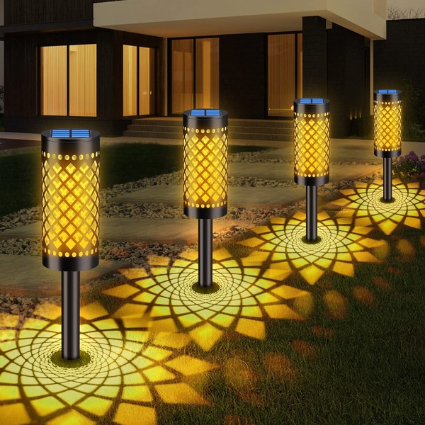 TomCare Solar Lights Outdoor Metal Upgraded Solar Pathway Lights Bright Solar Garden Lights Outdoor Decorative Waterproof Solar Powered Led Landscape Path Lighting for Patio Yard Lawn Walkway, 4Pack