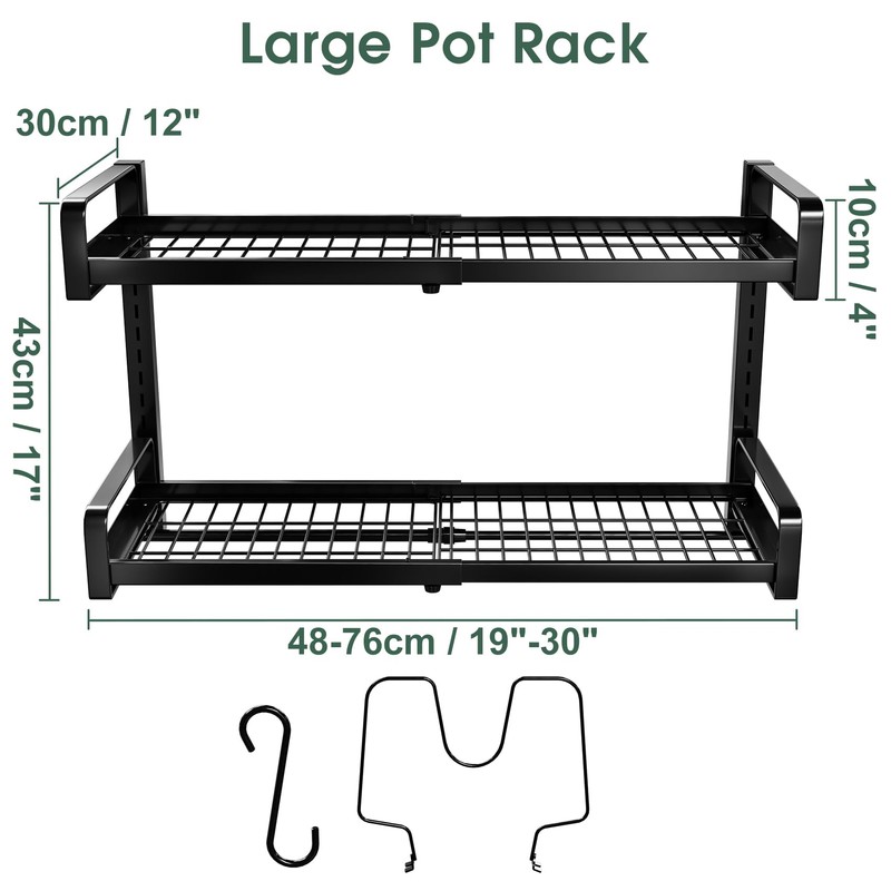 19"- 30" Expandable Hanging Pot Rack, 2 Tier Heavy Duty