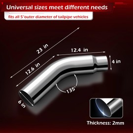 A-KARCK Elbow Exhaust Tip 4" Inlet, Chrome Tailpipe Tip with 4" Inlet 6" Outlet 23" Overall Length, Turn Down Exhaust Tip Chrome Structure for High Temperature Resistance