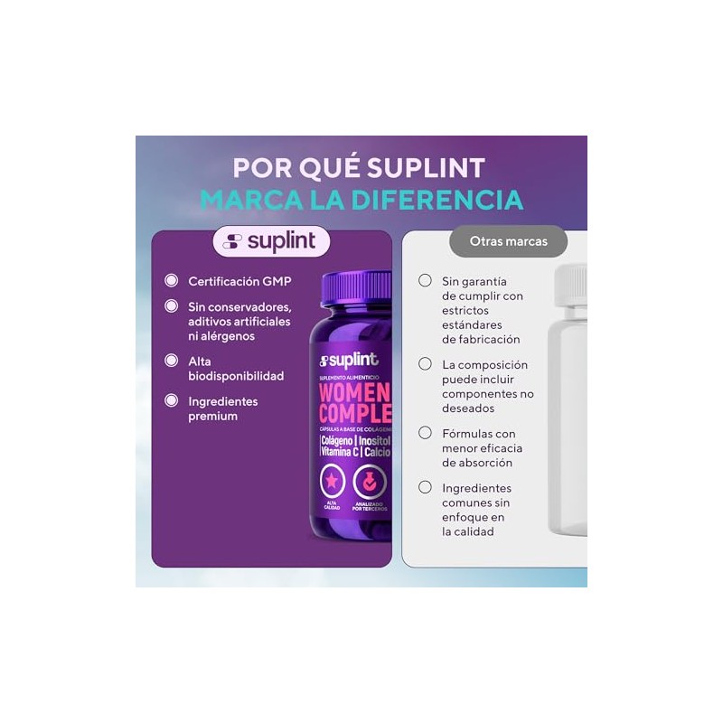 Vitaminas Mujer Colágeno Hidrolizado Inositol Biotina Ácido Fólico Complejo Multivitamínico