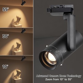 Opulux LED 12W Dimmable Track Lighting Heads with 10° to 55° Adjustable Beam Angle H Type 97 CRI 3000K Warm White Ceiling Spotlight for Accent Task Art, 1080lm, Black
