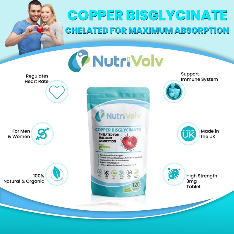 Copper Bisglycinate 3mg Vegan Chelated Cu for Healthy Heart and