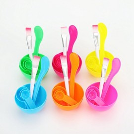 Modeling Rubber Plaster Mask Pack Making Tools: Measuring Spoon, Spatula, Brush, and Mixing Bowl 4-Piece Set M10621 pink 8ea