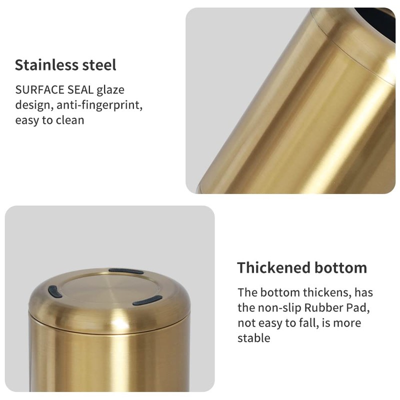 LEASYLIFE 10 L/2.6Gallon,Brass Trash can,Brushed Bathroom Trash Can, Gold Wastebaske