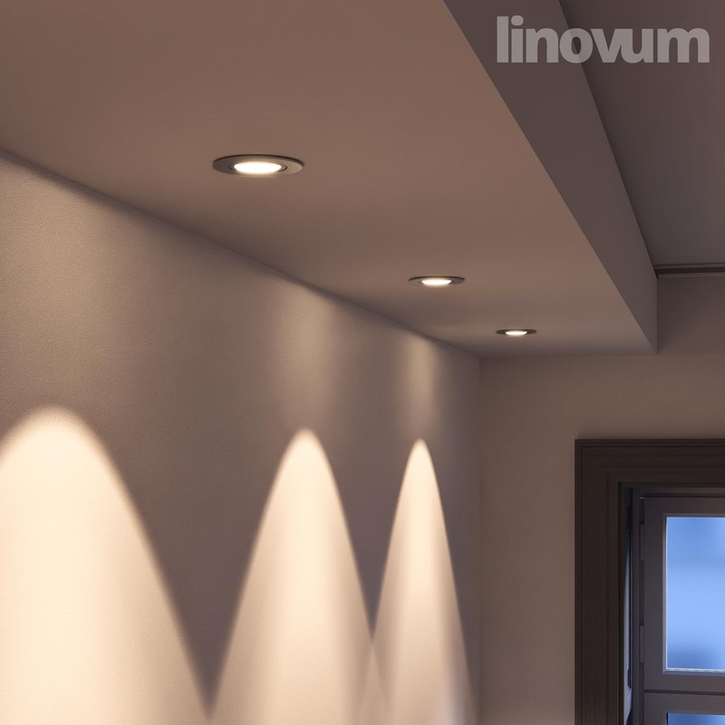 Recessed Spotlight Frame, Round, Pivoting, Stainless Steel and White