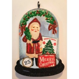Stromboli's Wagon SANTA CLAUS, MERRY CHRISTMAS, 25, ORN BOX * Glitter CHRISTMAS ORNAMENT * Vtg Img