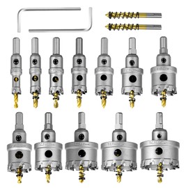 SALI 12pcs TCT Hole Saw Kit Tungsten Carbide Tipped Hole Saw Drill Bit with Titanium-Plated Pilot Drill bit for Metal, Stainless Steel, Iron, Wood, Plastic 9/16" - 2-1/8" 14mm+16mm+19mm+22mm