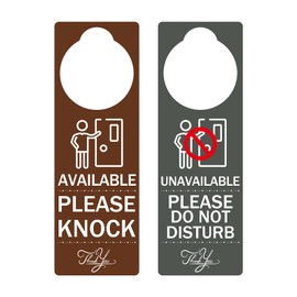 Please Knock & Do Not Disturb Sign,2 Pack for Home Office Restroom Conference Hotles Hospital,Door Hanger Sing Tells Whether Room -9''x 3''(Brown&Grey)