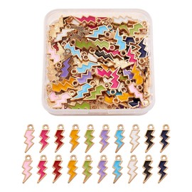 PandaHall 100pcs Alloy Enamel Flash Lightning Bolt Charms Pendant Gold Plated 10 Colors for DIY Jewelry Bracelet Making Hole: 2mm