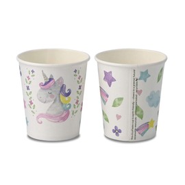ECOFIESTA 8x Pappbecher für Kindergeburtstage 200 ml Einhorn - Papierbecher plastikfrei - Einhorn-Deko Kindergeburtstag, Einwegbecher 0,2