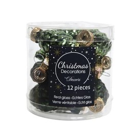 Christmas Decorations 12 Christmas Baubles, Glass, 6 cm, pine cone-shaped.