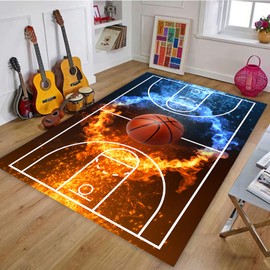 Osimiccp Basketball Rug for Boys Bedroom 6'x9' Non Slip Basketball Court Rug,Fire Printed Sports Rug for Doormat Bathroom Indoor Outdoor Basketball Room Decor