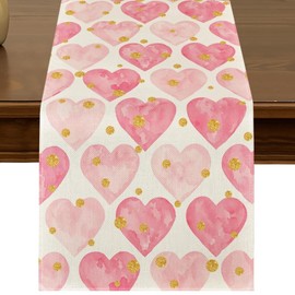 Camino de mesa de amor rosa dorado para el día de San Valentín, 13 x 72 pulgadas, cocina, comedor, aniversario, boda, decoración de mesa para interiores y exteriores, casa de campo, decoración de
