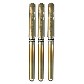 Uni Ball Gold Signo Pen Broad Metallic Gel Ink Rollerball Metal 1mm Tip Nib 0.65mm Line Width With Rubber Grip UM-153 (Pack Of 3)