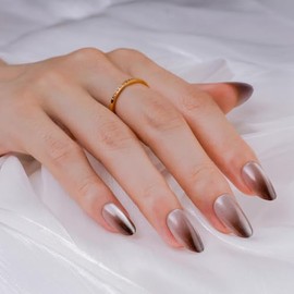 Hkanlre Press On Nails Almond-Glossy Press on Nails Medium,French Fake Nails for Women,Natural Reusable Bling Nails