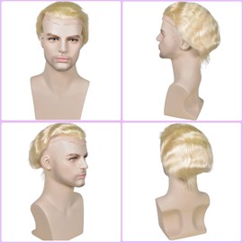 Vennsian Men's Toupee Hairpiece French Lace Front Hair System for Men 0.1mm PU Skin Base with Mono Lace 10x8 Inches Human Hair Replacement Systems #613 Blonde Color