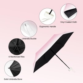 Aolso Mini Umbrella with UPF50+ Protection, 6 Ribs Windproof Strong Travel Umbrella,UV Umbrellas with Capsule Case,Compact Folding Umbrellas for Men Women-Gradient Pink