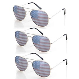 SHADERZ Aviator USA America American Flag Sunglasses - Great Accesory for 4th of July (Silver, Multi)