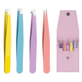 SOYANGNEK Tweezers, Set of 4, Eyebrow Tweezers, Precision Tweezers, Stainless Steel, Beveled Point, Flat Type, For Eyebrows, Face, Exfoliating, Blackheads, Ear Hair Treatment, Nose Hair, Whisker,