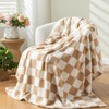NEWCOSPLAY Knitted Brown White Checkered Blanket Super Soft Plush Throw
