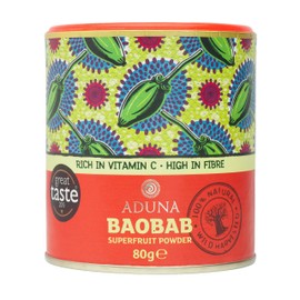 Aduna Organic Baobab Powder | 100% Baobab Fruit for Immune & Digestive Support | Natural Vegan Source of Vitamin C & Prebiotic Fibre | Superfood Powder for Smoothies, Juices & Yoghurts | 80g Tin