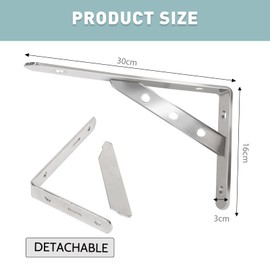 Heavy Duty L Shelf Bracket 2 Pack - 12 Inch Floating Shelf Bracket - Hidden Invisible L Shelf Brackets - Stainless Steel Shelf Brackets - Metal L Brackets for Shelves Support (12" Shelf Bracket)
