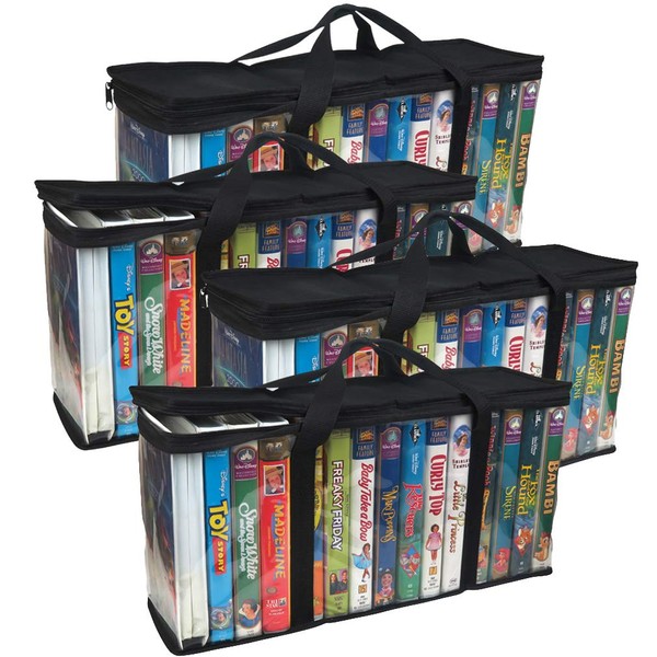 Evelots 4 Pack VHS Storage Bag-Movie Organizer-Video Tape-Handles-Hold 60-No Dust