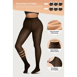 Vertvie Fleece Lined Tights for Women Thermal Pantyhose Fake Translucent Winter Warm Tights High Waisted Thick Leggings (220g-Thin Fleece,Black Sheer,Large-X-Large)