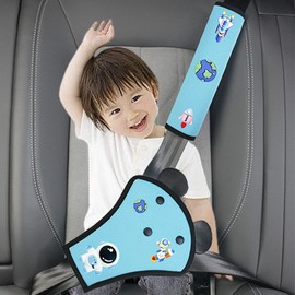 SUQ 2PCS Car Seat Belt Pads, Earth Pattern Blue, Kids Car Seat Belt Adjuster Universal Seat Belt Safety, Seat Belt Universal Car Safety Harness Strap Triangle Positioners, Car Accessories for Kids